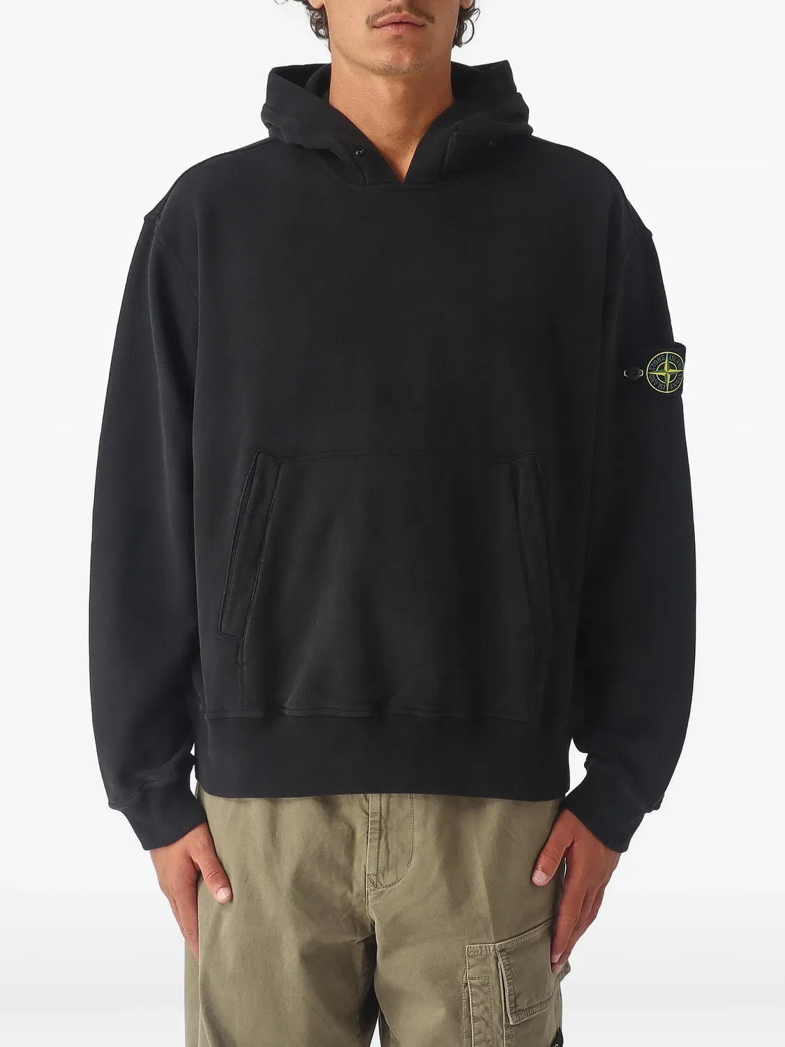 Худи из ворсистого органического хлопка Stone Island, черный