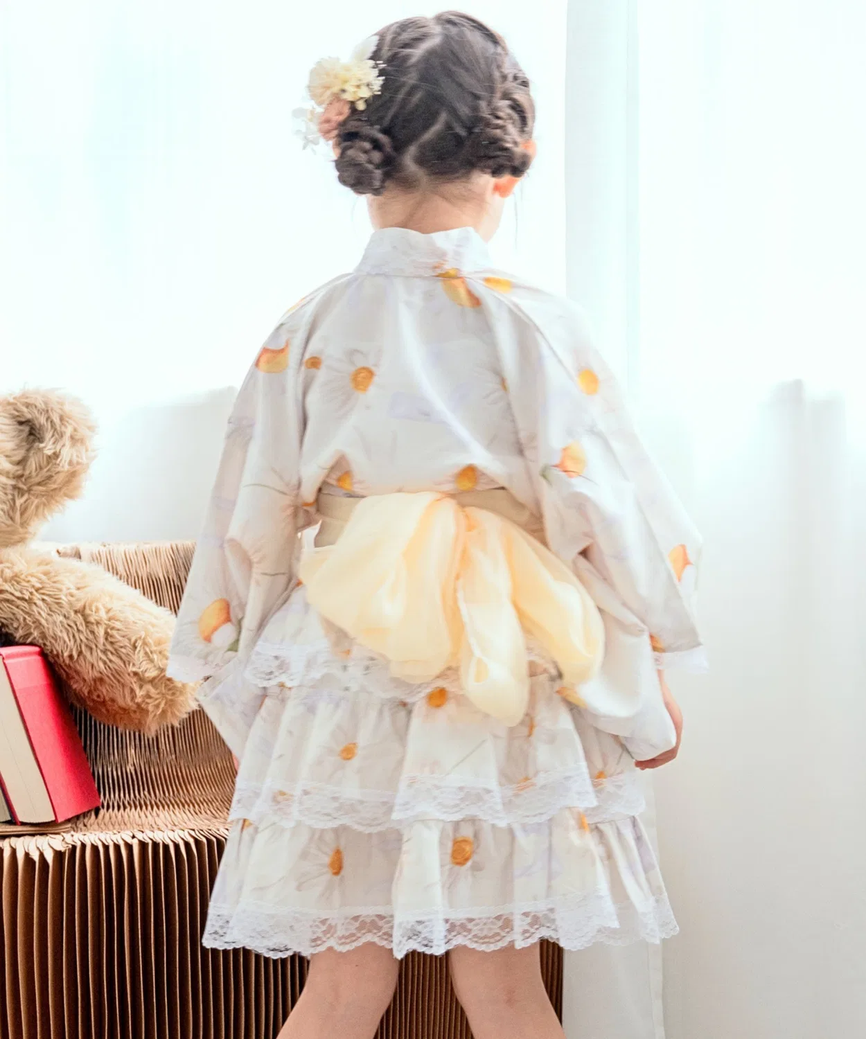 Детский пояс для кимоно с шифоновым бантом Light Yellow CELEN, Light Yellow