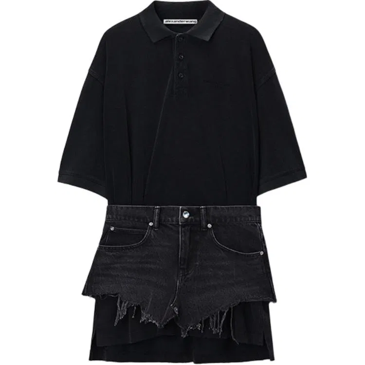Женское платье с поло-воротником Alexander Wang, Distressed Gray/Washed Black