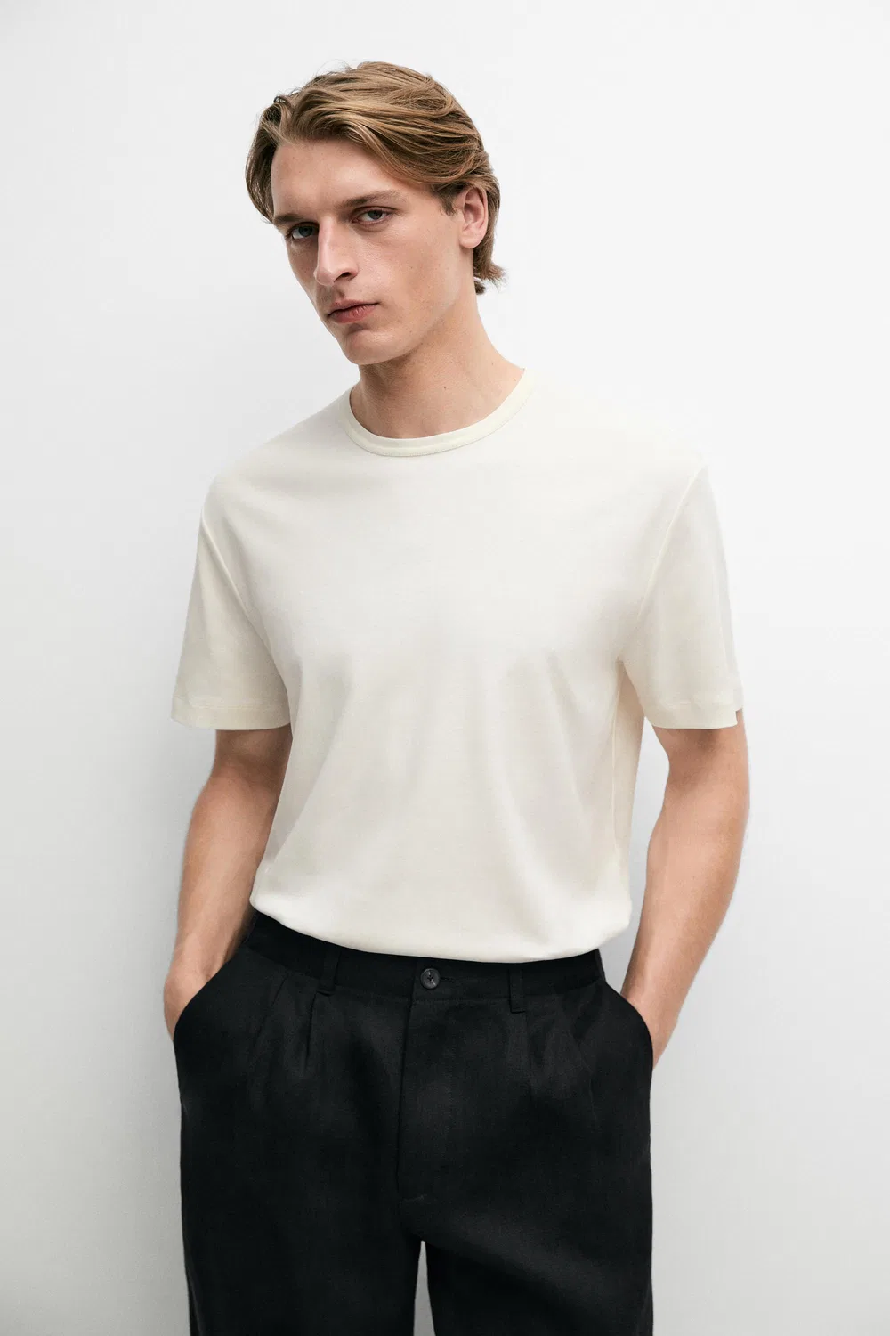 Футболка Massimo Dutti, хлопковая, ваниль — фото 2