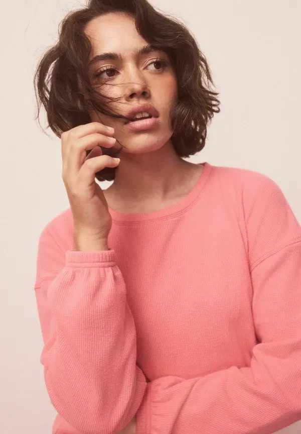 Пижамный комплект из хлопка Cosy waffle long sleeve set Next, Bright Pink, розовый — фото 2