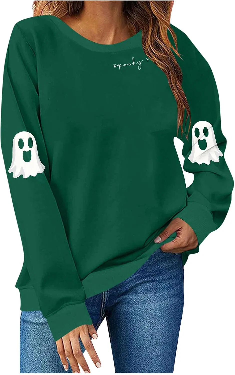 Женский свитшот с принтом, Spooky Season, армейский зелёный