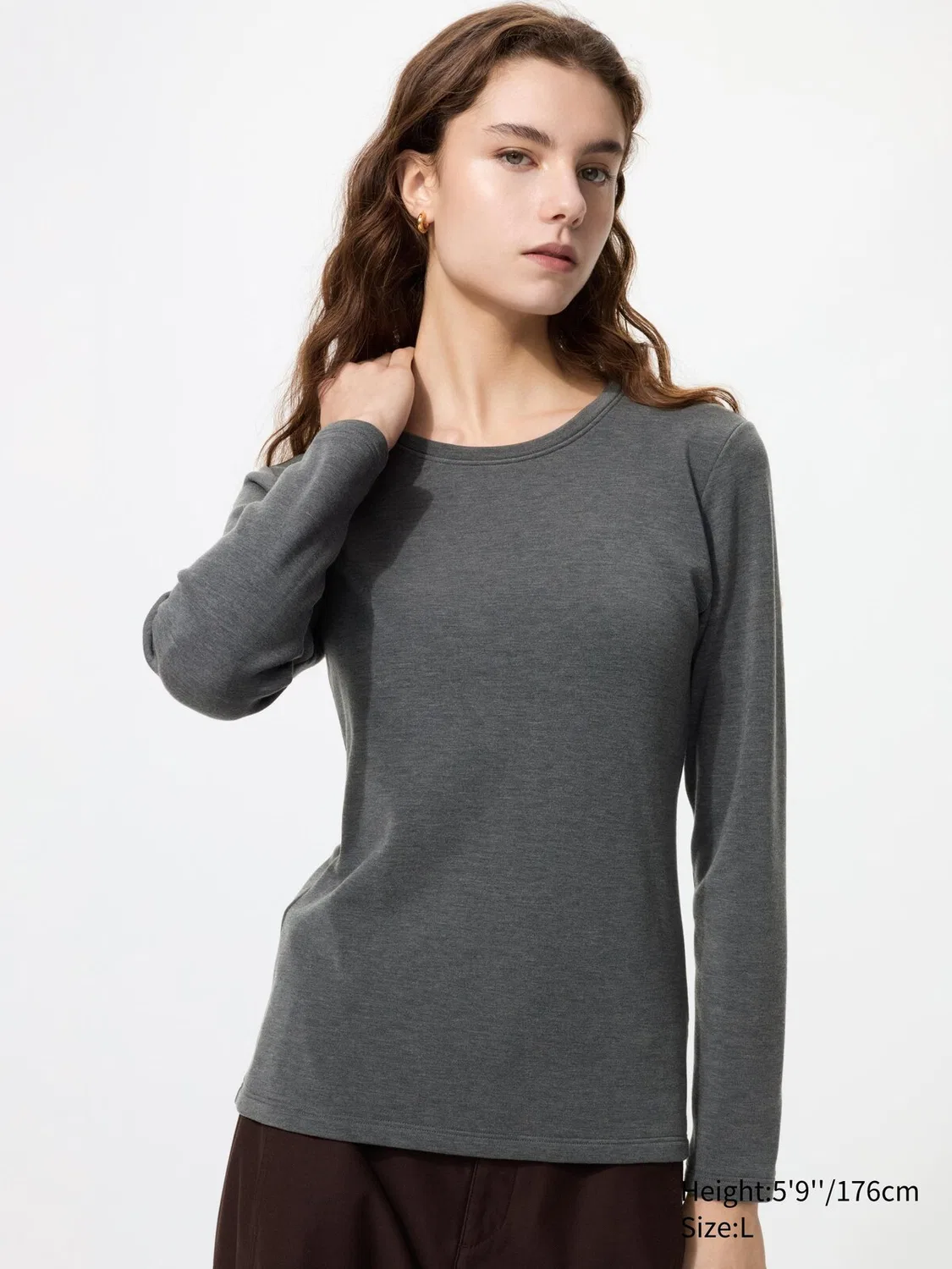 Футболка Uniqlo Heattech, с длинным рукавом, темно-серый