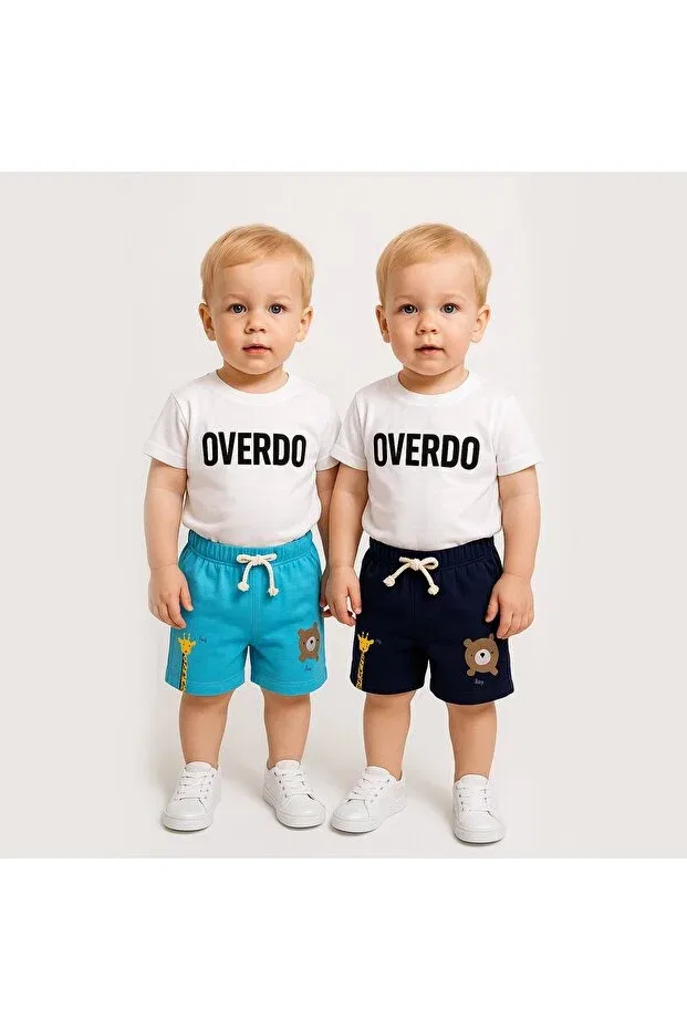 Детские шорты для мальчиков с принтом 2Ip teddy bear printed elastic waist unisex shorts Overdo, Navy Blue