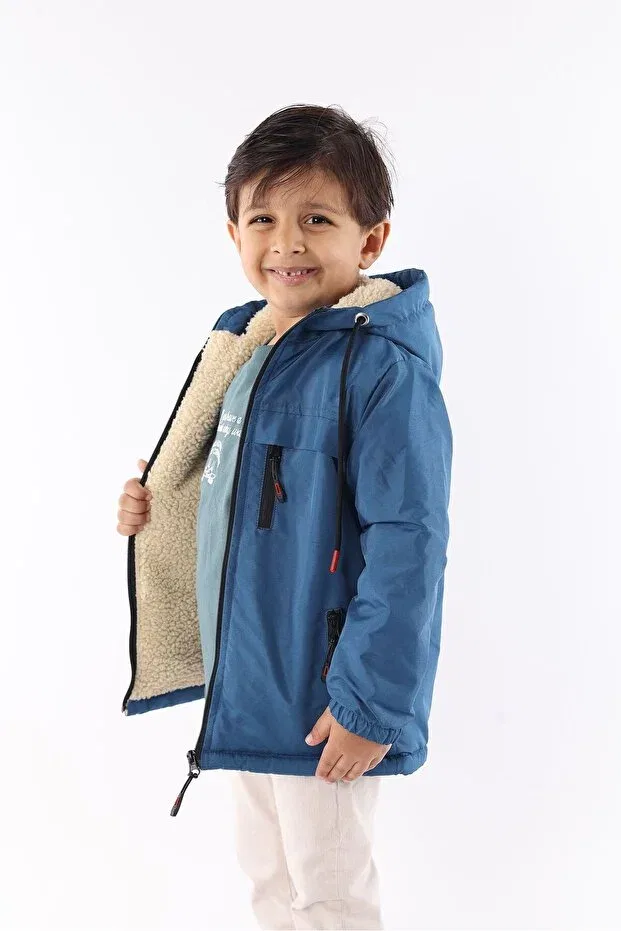 Детское пальто для девочек с капюшоном Fur water and windproof children's coat & jacket Fluend Moda, Parlement Blue