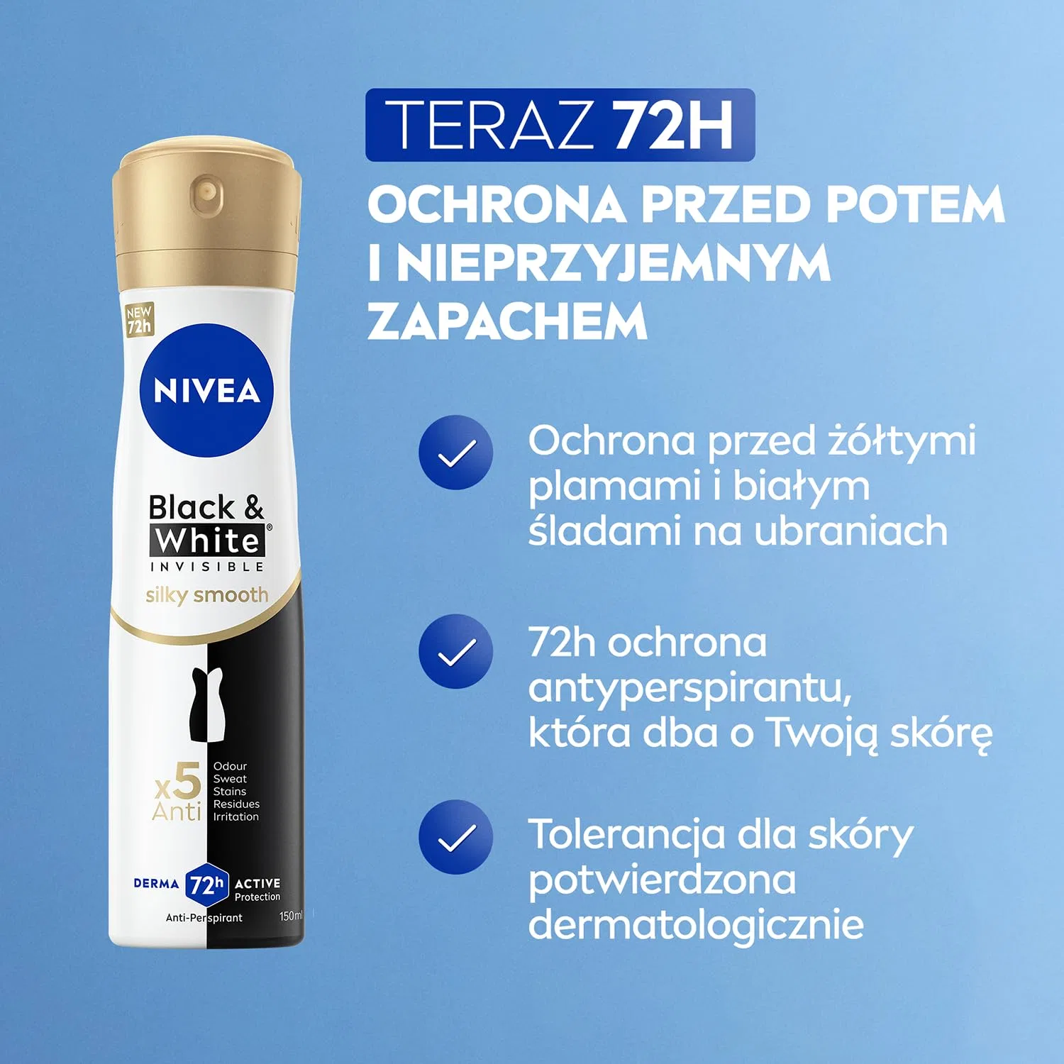 Антиперспирант-спрей 48H Black&White Invisible Silky Smooth, NIVEA, набор 3 шт., 150 мл — фото 3