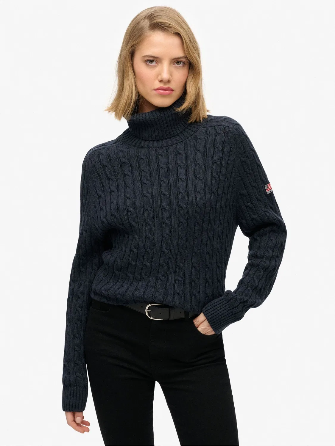 Свитер с высоким воротом свободного кроя, Slouchy Cable Roll Neck Superdry, синий