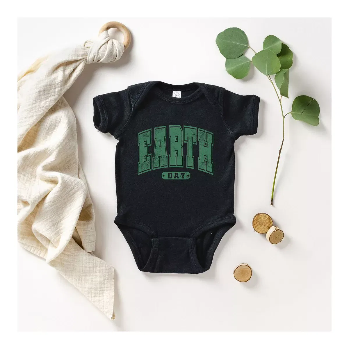 Детский боди с коротким рукавом Earth Day Varsity The Juniper Shop, Black — фото 2