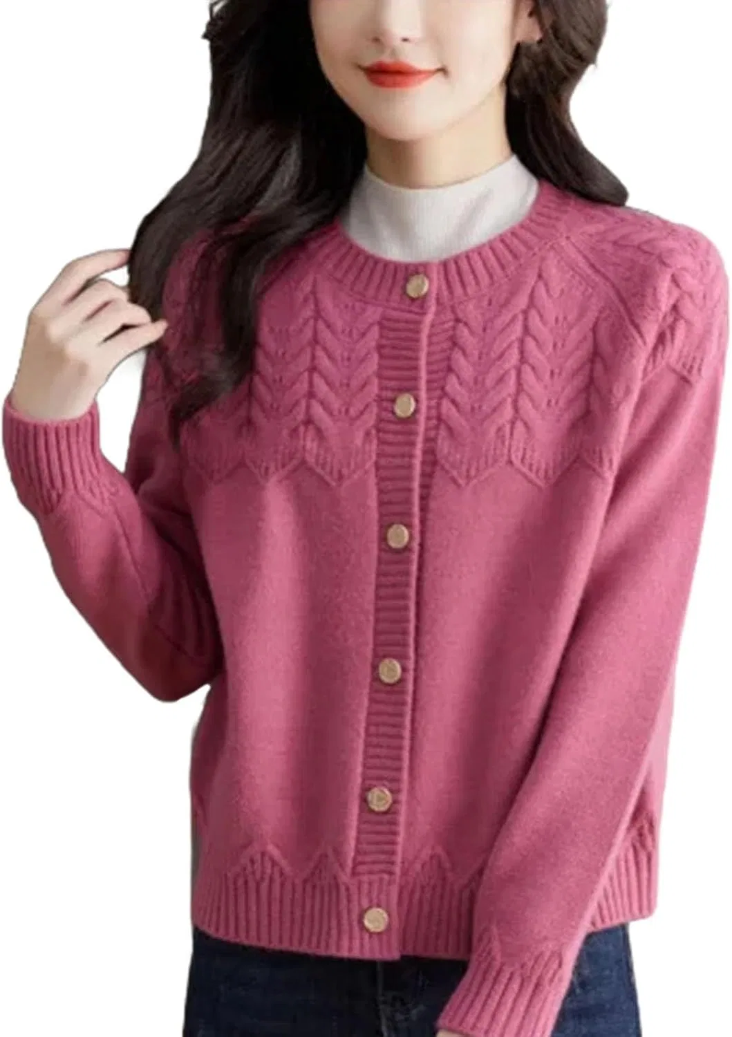 Женский кардиган с длинным рукавом, Elegant Knitwear, розовый