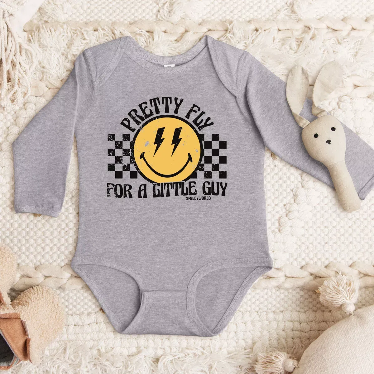 Детское боди с длинным рукавом SmileyWorld Pretty Fly For A Little Guy The Juniper Shop, Heather Grey — фото 3