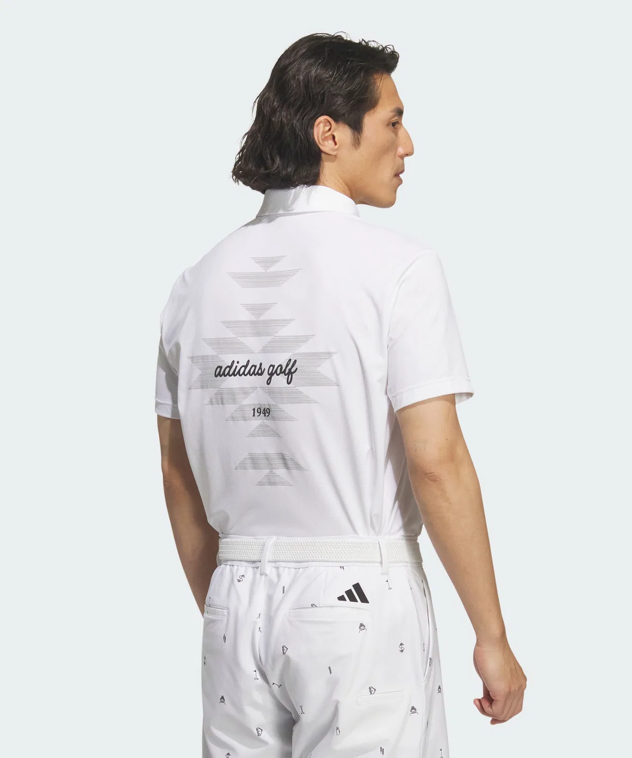 Мужская футболка-поло с принтом на спине Adidas Golf, White — фото 2