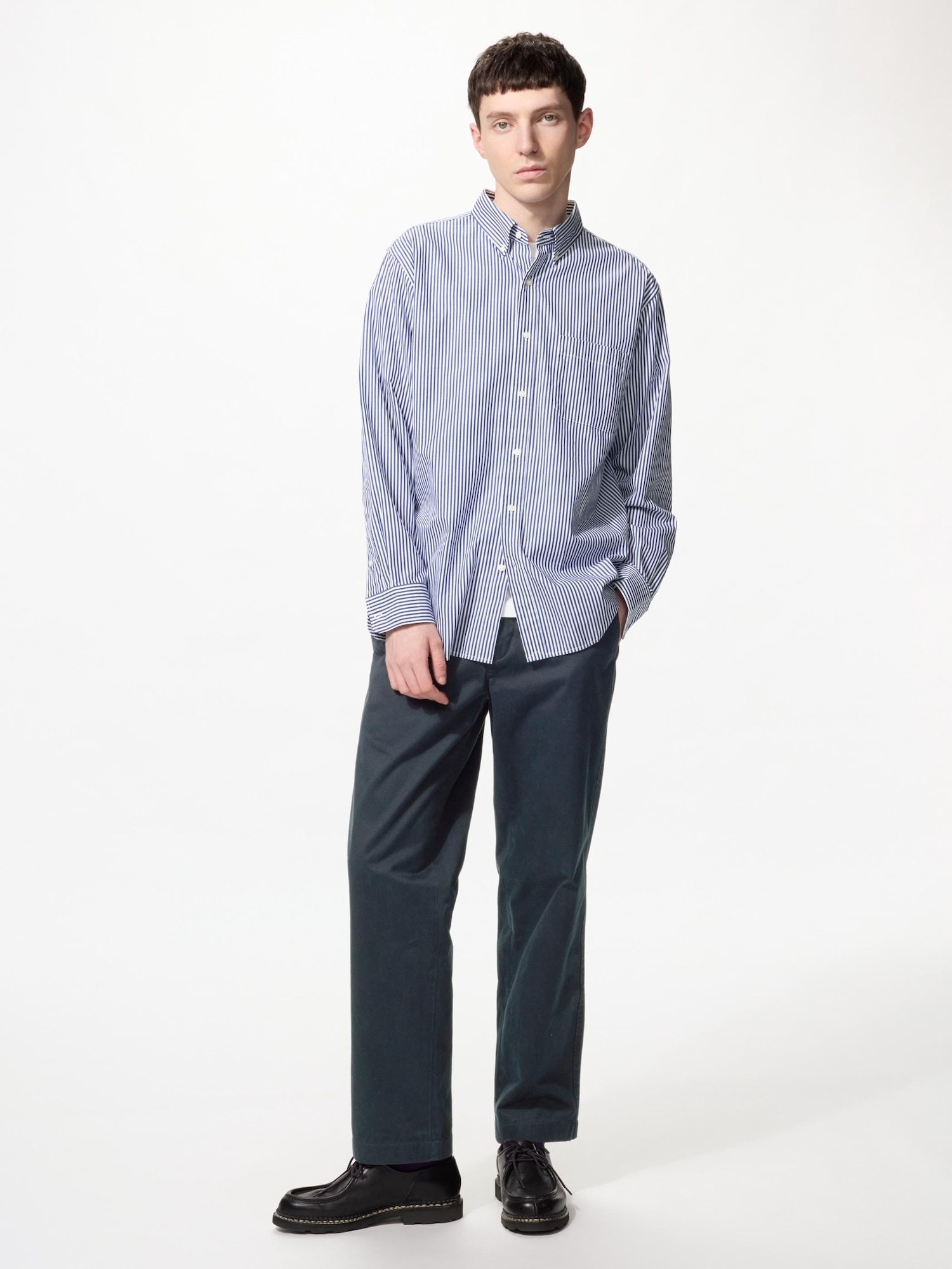 Рубашка Uniqlo Broadcloth Striped Button-down Unisex, 67 синий — фото 2