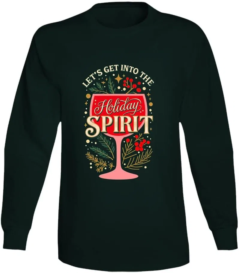 Мужская футболка с длинным рукавом с принтом Let's Get Into The Holiday Spirit, Forest Green
