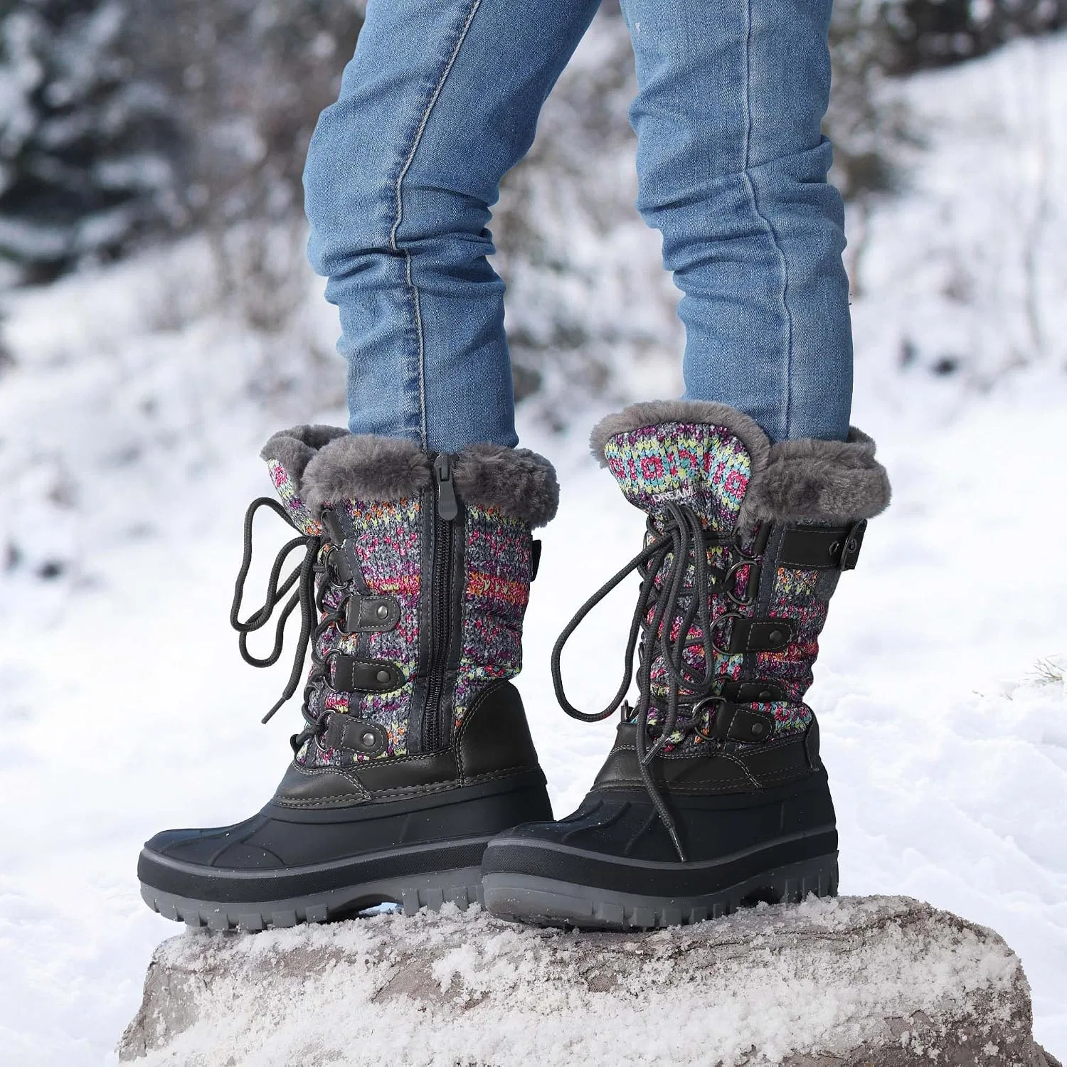 Детские зимние сапоги для девочек с защитой от снега DREAM PAIRS, Grey/Multi — фото 2