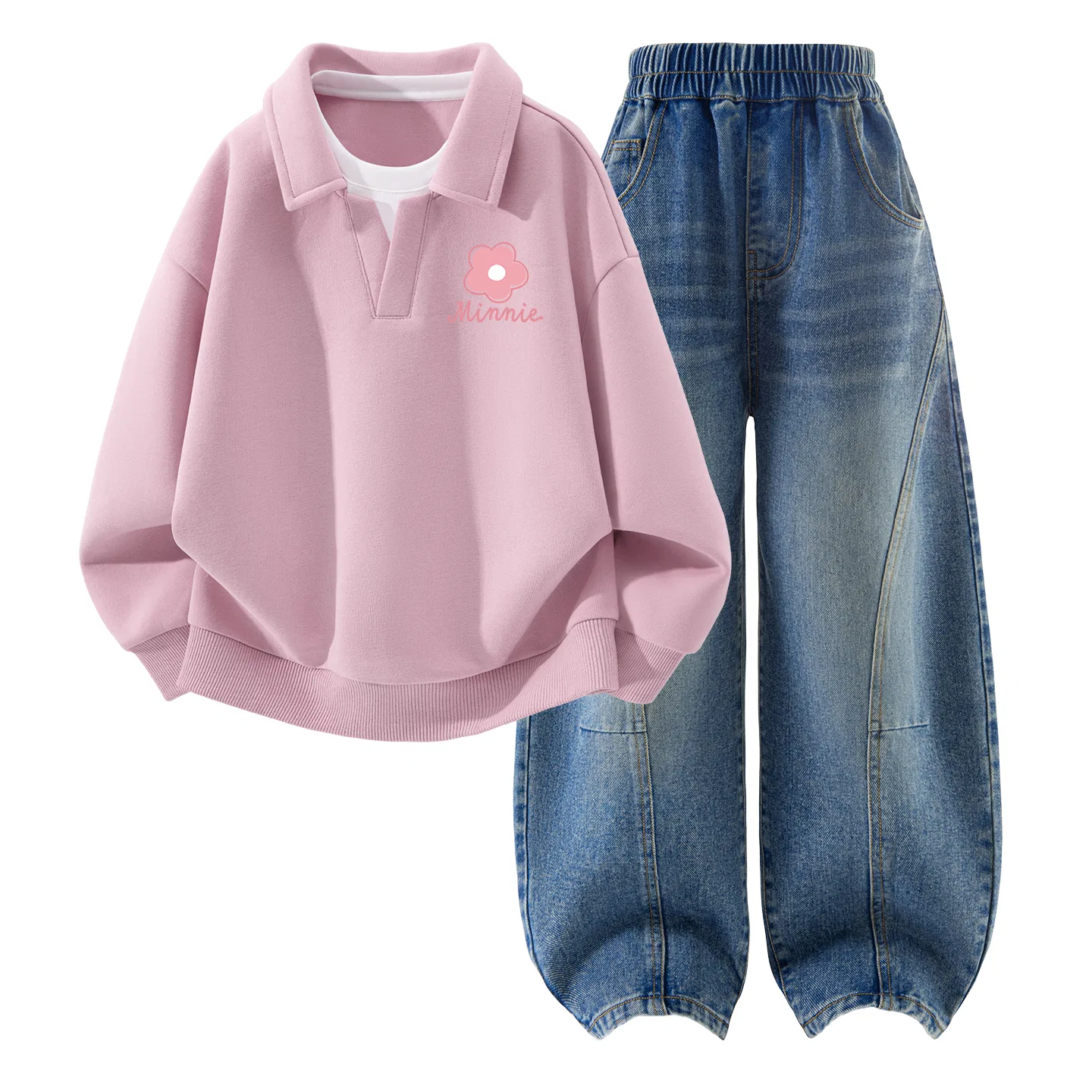 Детский спортивный комплект с поло-воротником, с принтом, Di F Small Flower Joy Lan Pink+Solid Color Denim Blue, Disney