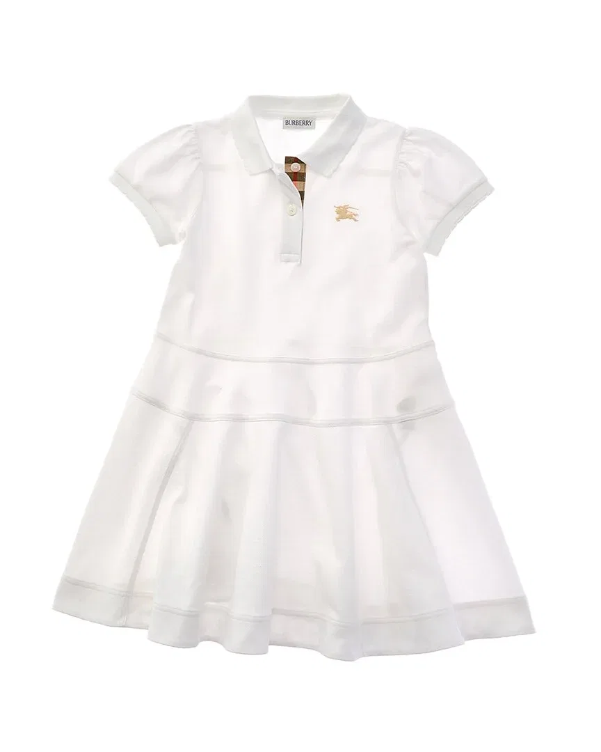 Детское платье-поло для девочек с пышными рукавами Burberry, White