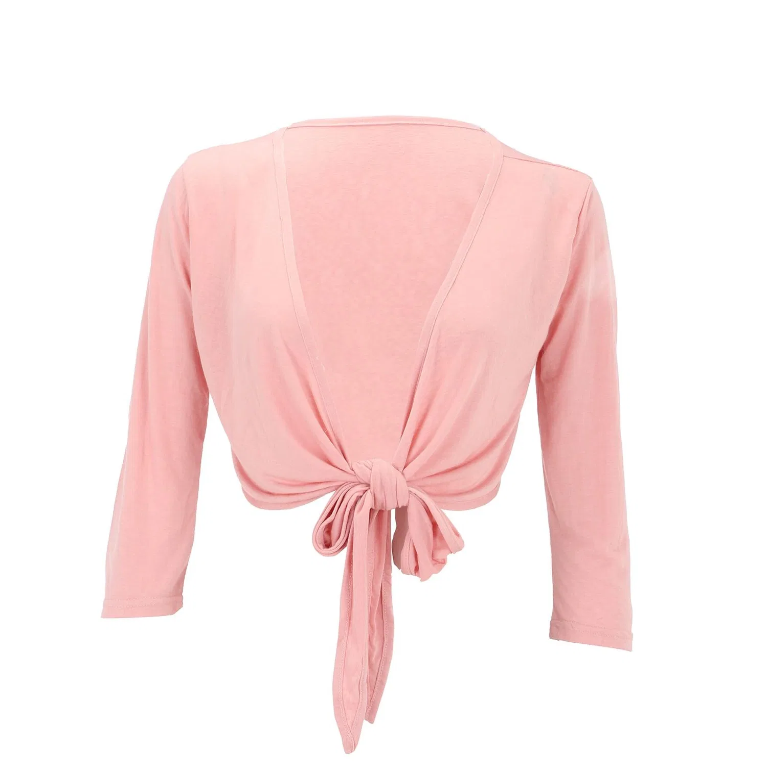 Женское легкое кружевное болеро с завязкой и рукавом 3/4, Pink — фото 4
