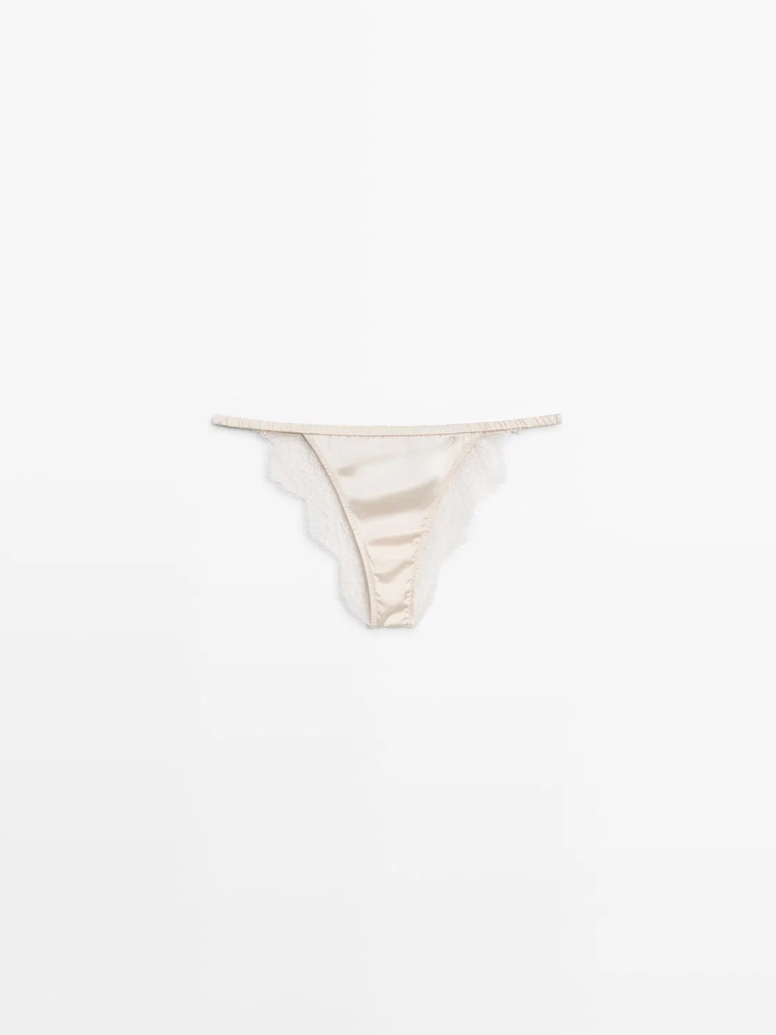 Трусы Massimo Dutti Silk With Lace Detail, кремовый — фото 2
