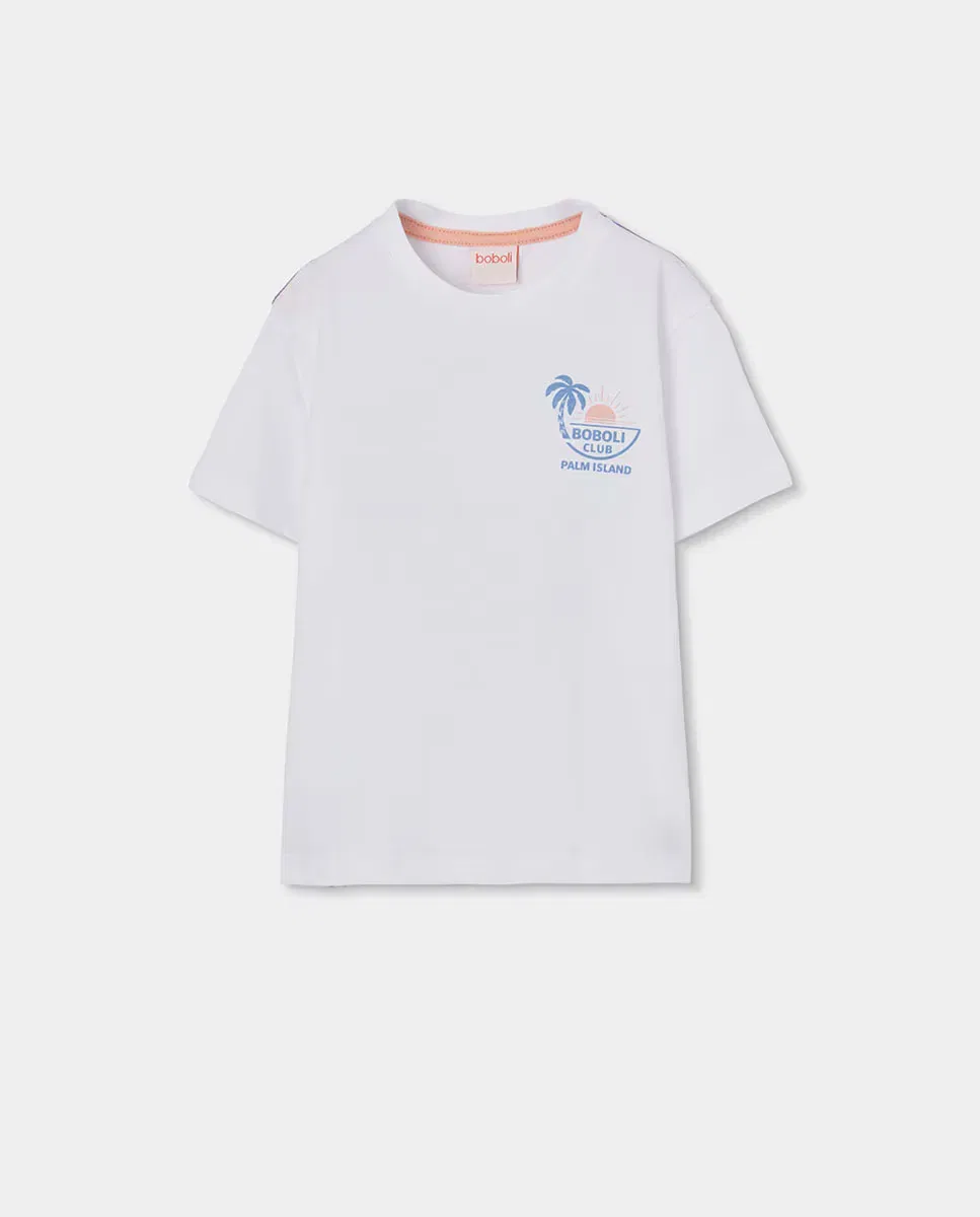 Детская футболка для мальчиков хлопковая Boboli, Blanco / Azul