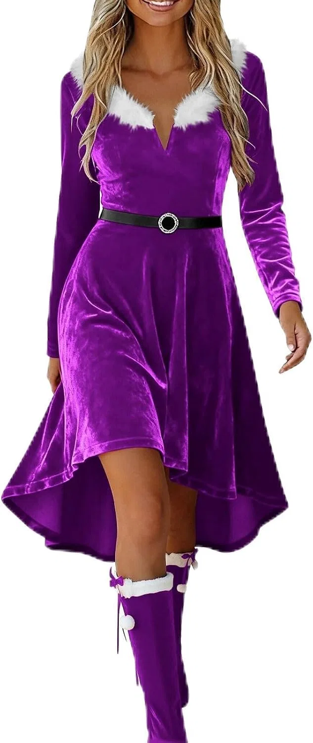 Женское платье из вельвета с пайетками, Purple