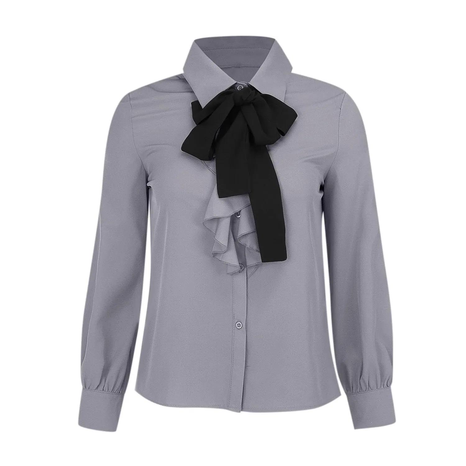 Женская блузка с длинным рукавом с бантом Elegant Work Shirt, Satin 04-grey — фото 3