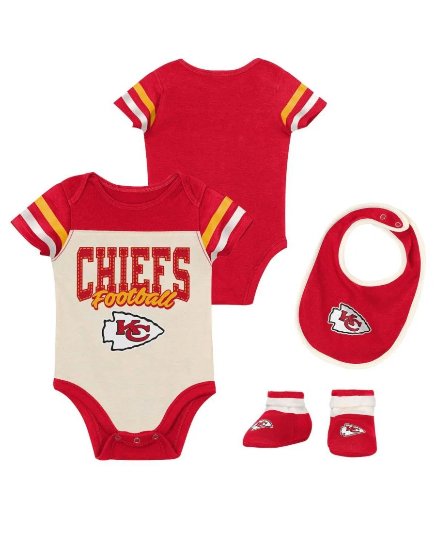Комплект боди, слюнявчика и пинеток Kansas City Chiefs Up One Outerstuff, Cream Red