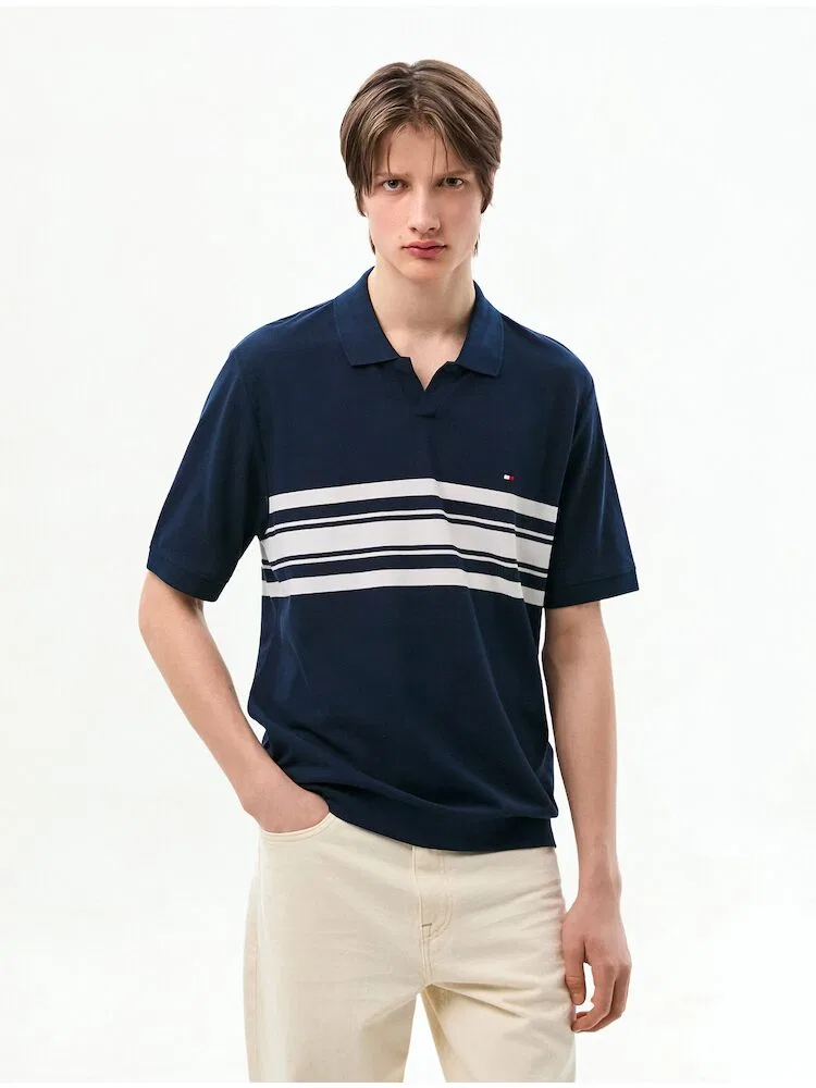 Футболка поло с открытым воротником TOMMY HILFIGER, Navy