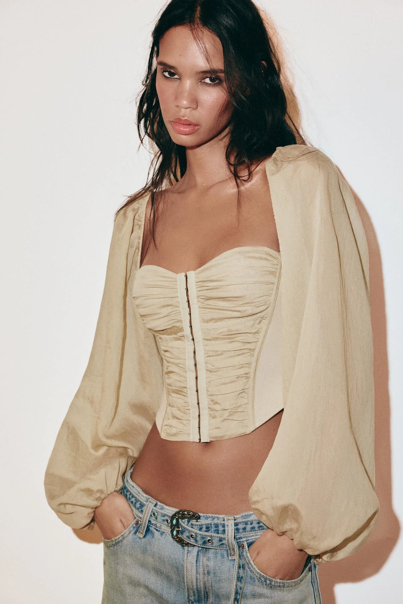 Топ Zara Corsetero Combinado, песочный