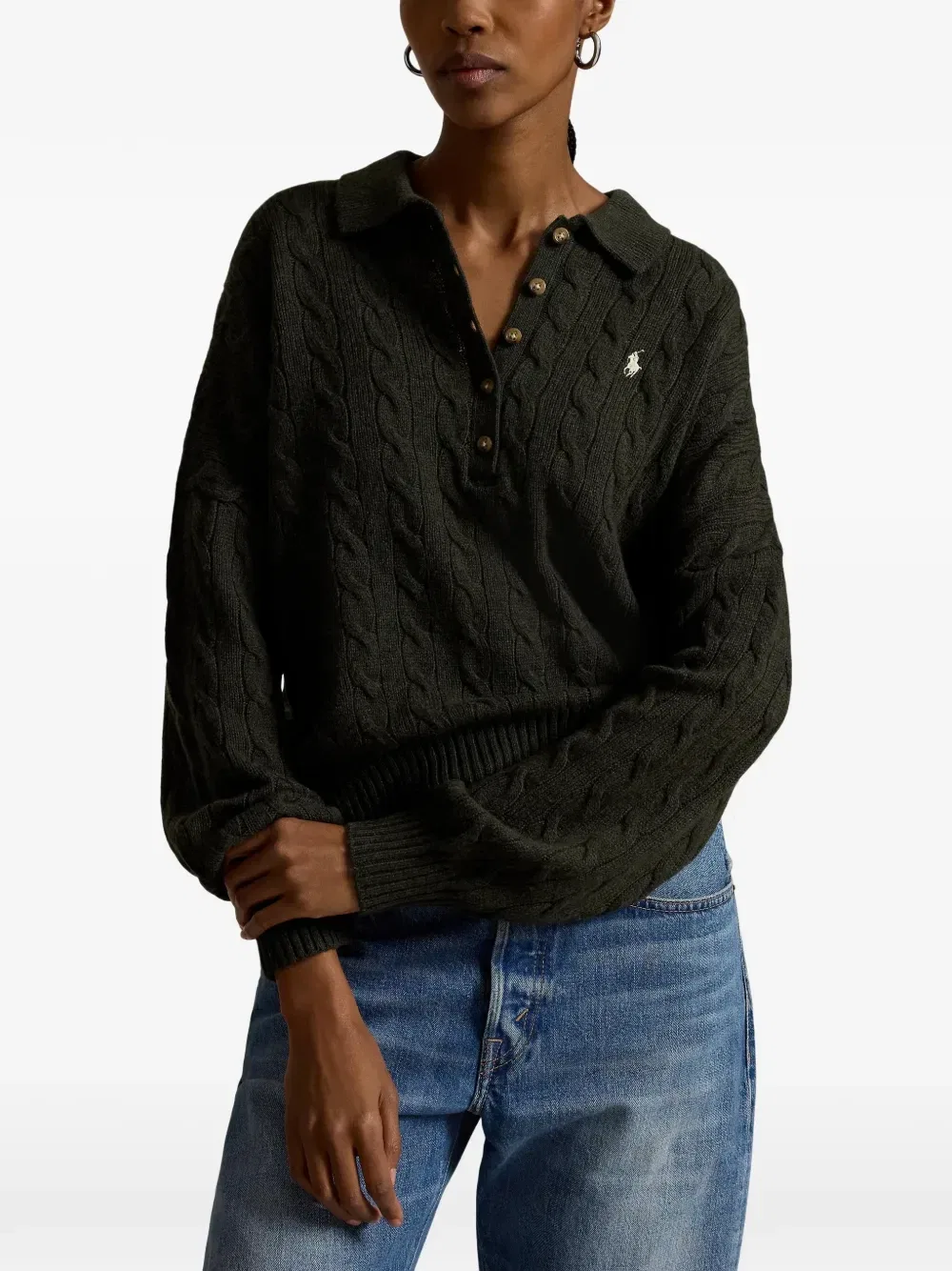 Топ фактурной вязки на пуговицах Polo Ralph Lauren, зеленый — фото 3