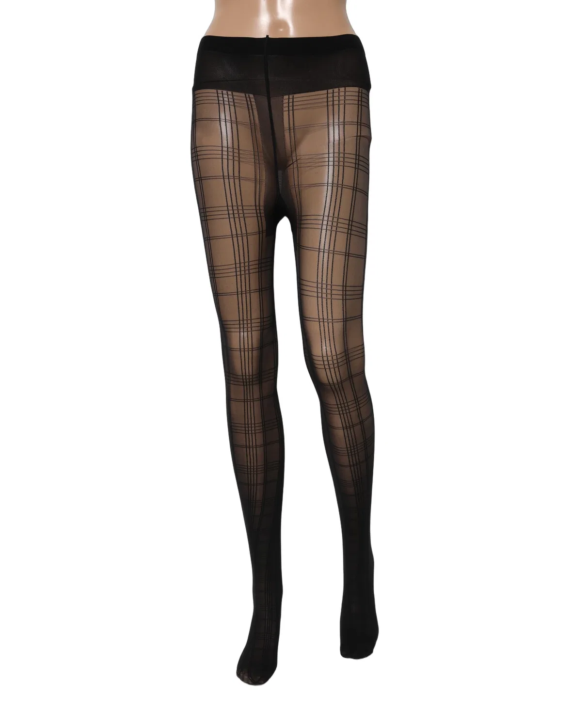 Женские ажурные колготки с клетчатым узором Tartan Pattern Dolce & Gabbana, черный
