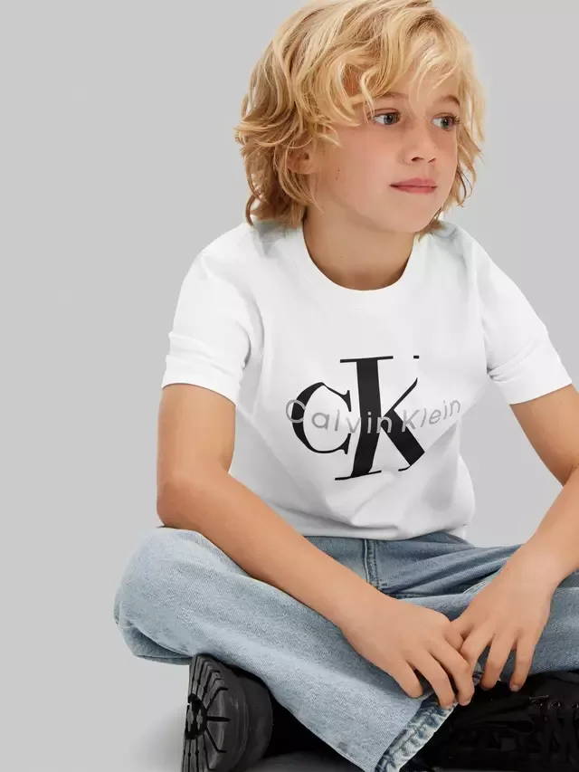 Детская футболка с коротким рукавом и логотипом, белая Calvin Klein — фото 4