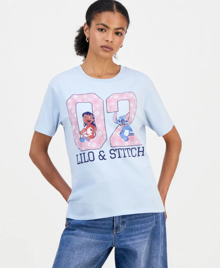Футболка с коротким рукавом с принтом Lilo & Stitch Disney, Baby Blue