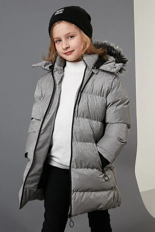 Детское зимнее пальто для девочек с капюшоном Lela, Silver