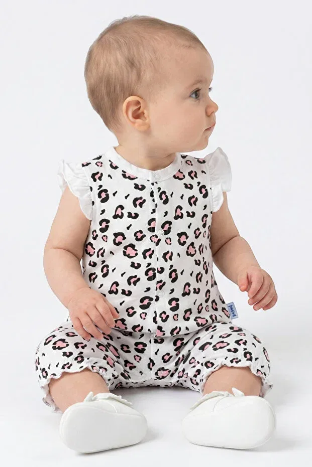 Детский комбинезон для девочек с принтом Leopard patterned summer baby girl jumpsuit Zumino, White — фото 2