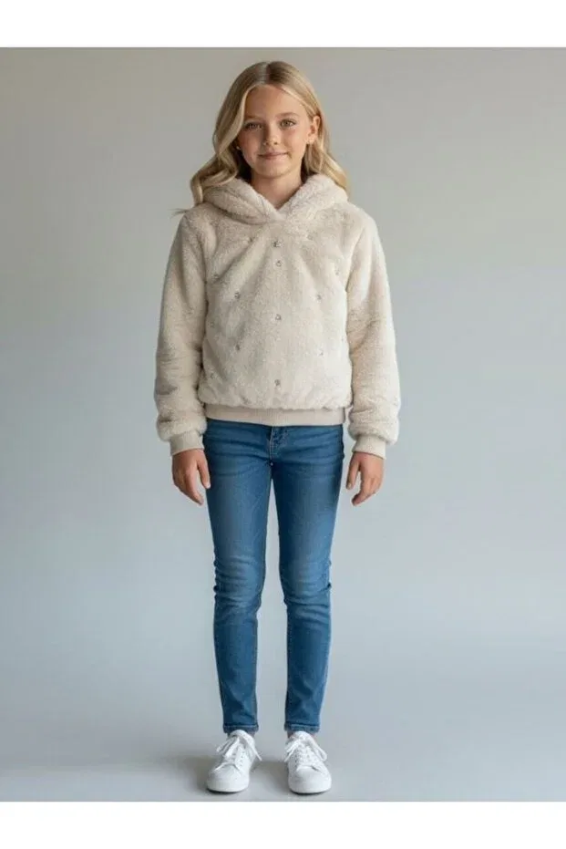Детское худи для девочек из плюша с капюшоном Zekids, Ecru
