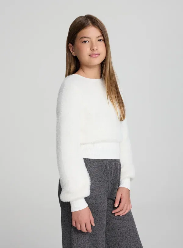 Джемпер из искусственного меха crop Maglia Terranova, bianco lana, белый — фото 2