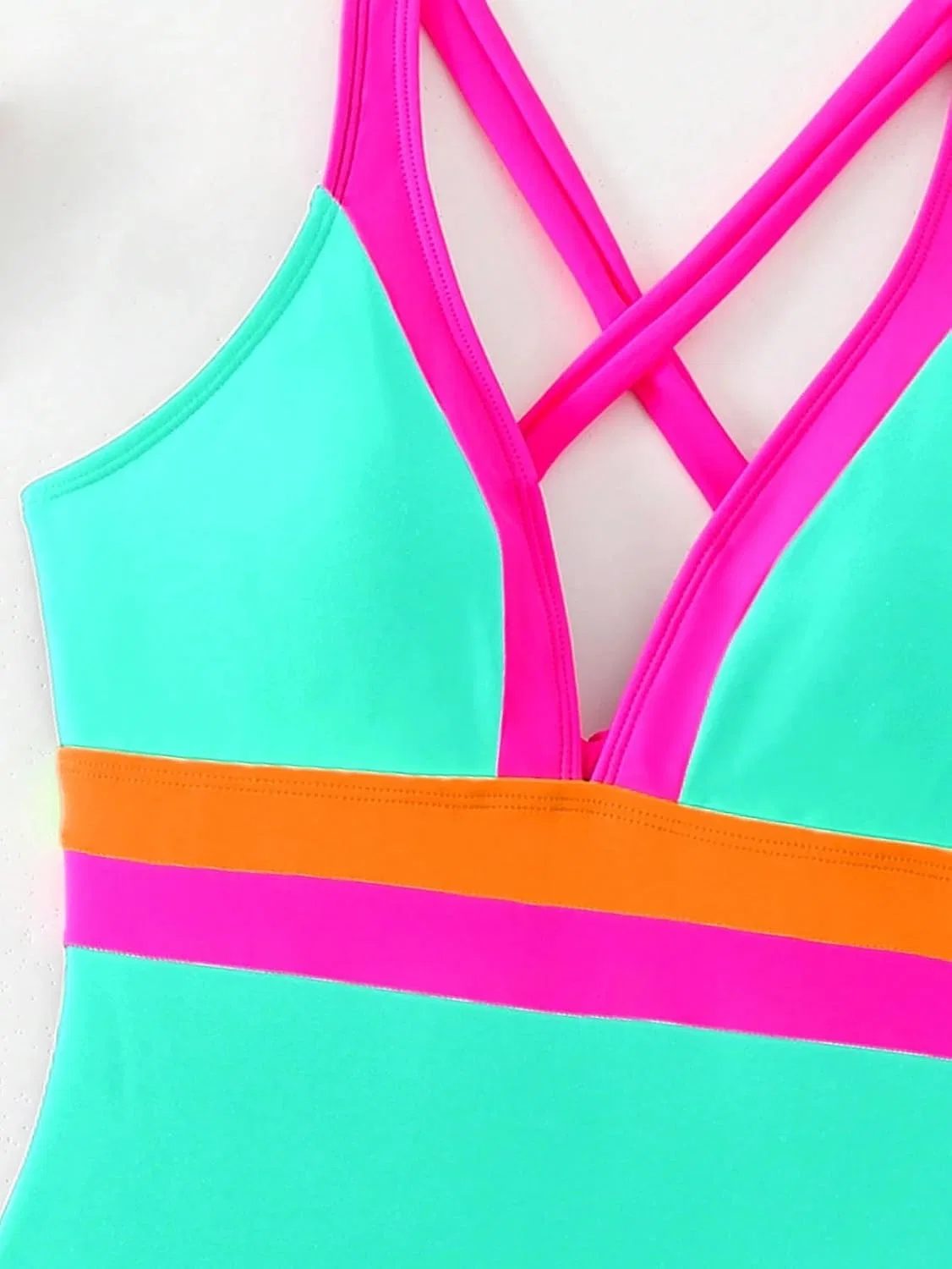 Женский цельнокроеный купальник с V-образным вырезом Colorblock, Multicolor — фото 4