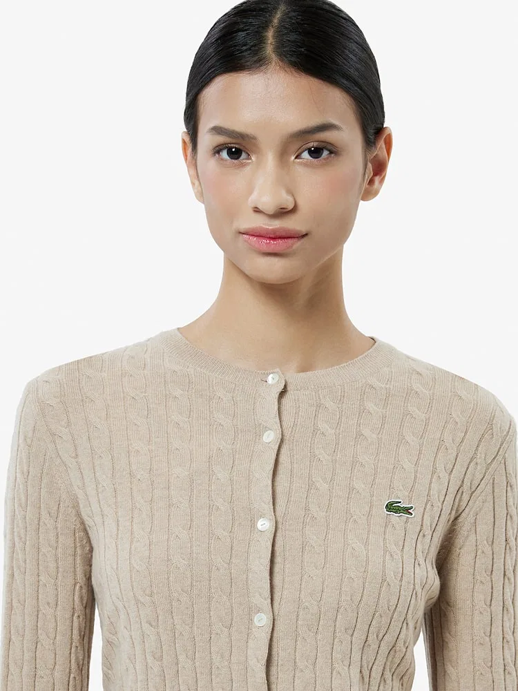 Кардиган женский LACOSTE Cable Crewneck, кашемировый, Beige — фото 2