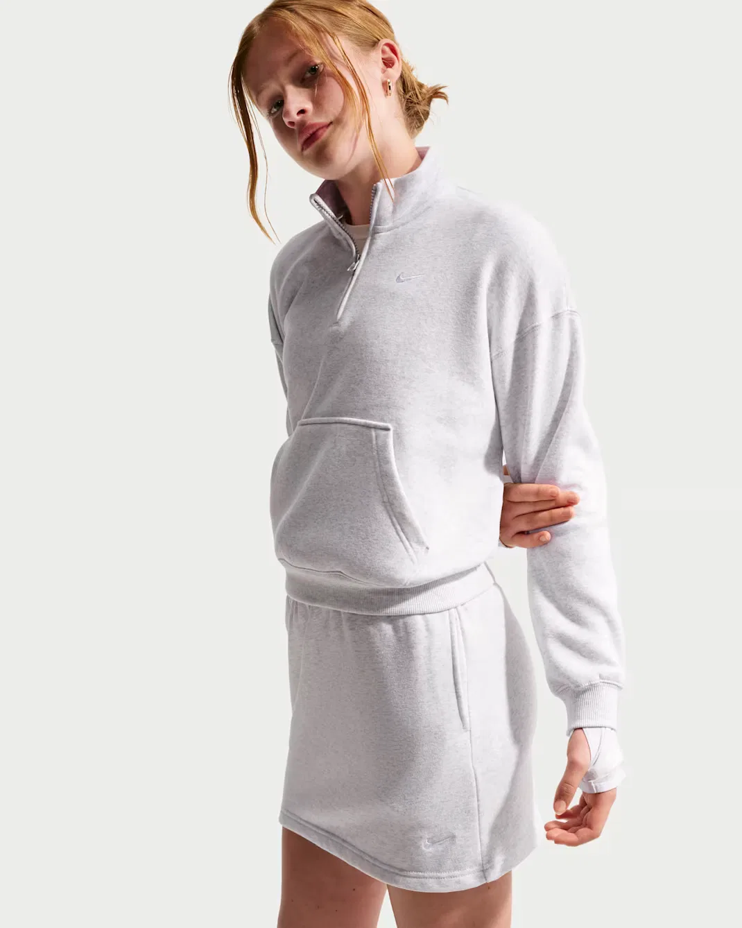 Детская юбка из французской махровой ткани для девочек (подростков) Nike Sportswear Studio Fleece, Birch Heather/White/White — фото 4