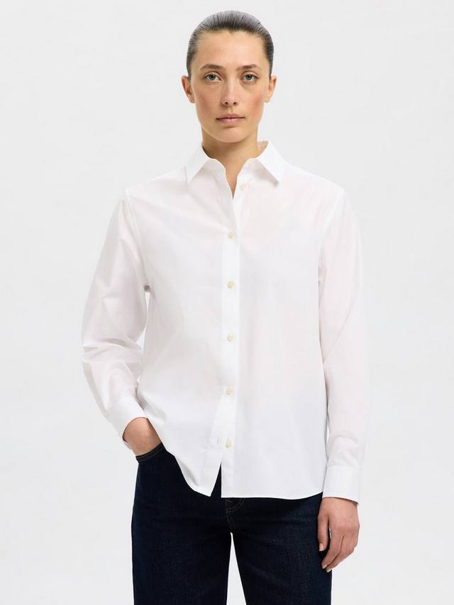 

Хлопковая рубашка с длинными рукавами Selected, Bright White