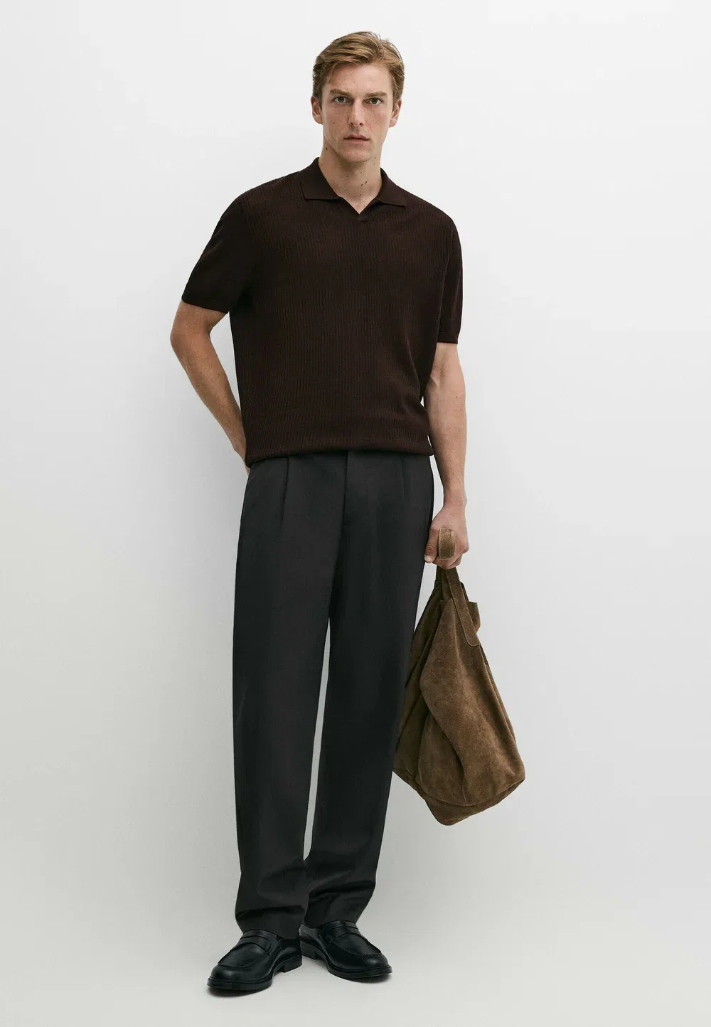 Поло с коротким рукавом из шерстяной смеси - рубашка поло Massimo Dutti, Bordeaux — фото 2