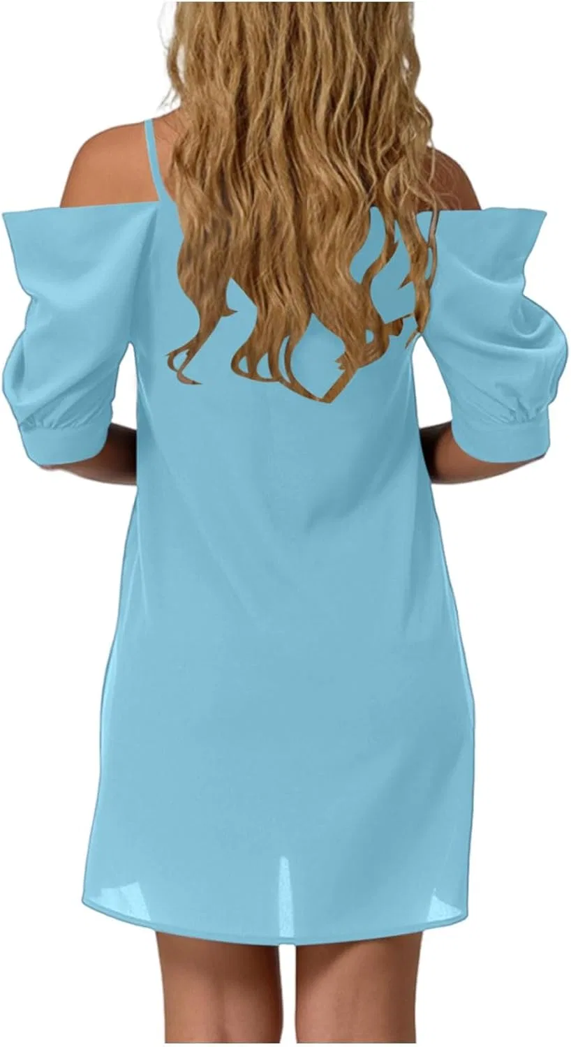 Женское летнее платье свободного кроя Off Shoulder, Light Blue — фото 4