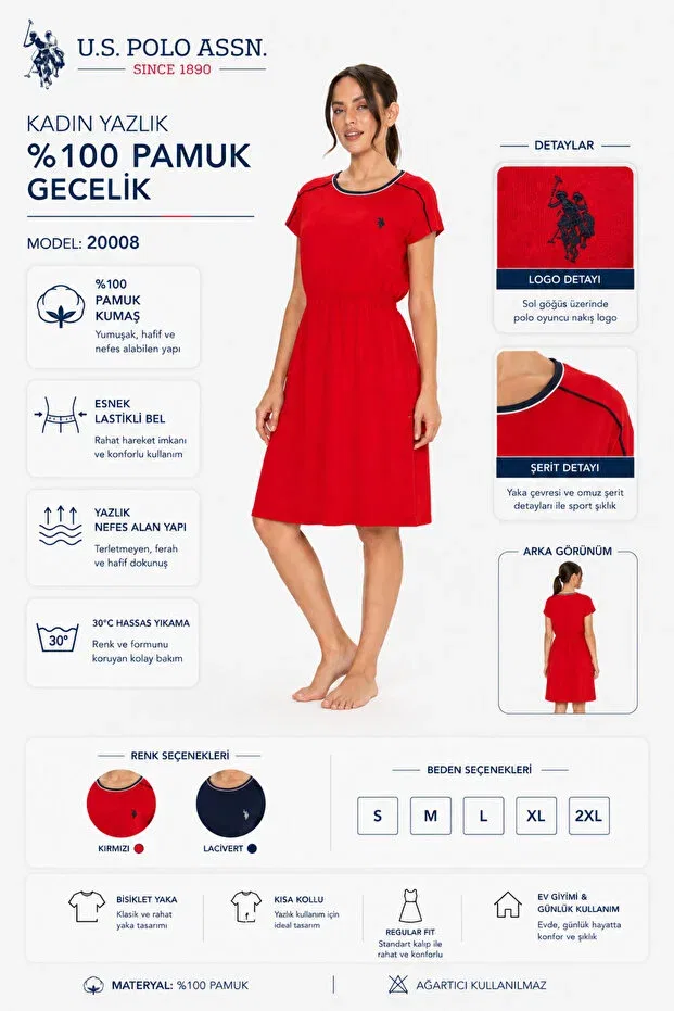 Женская ночная рубашка хлопковая U.S. Polo Assn., Red