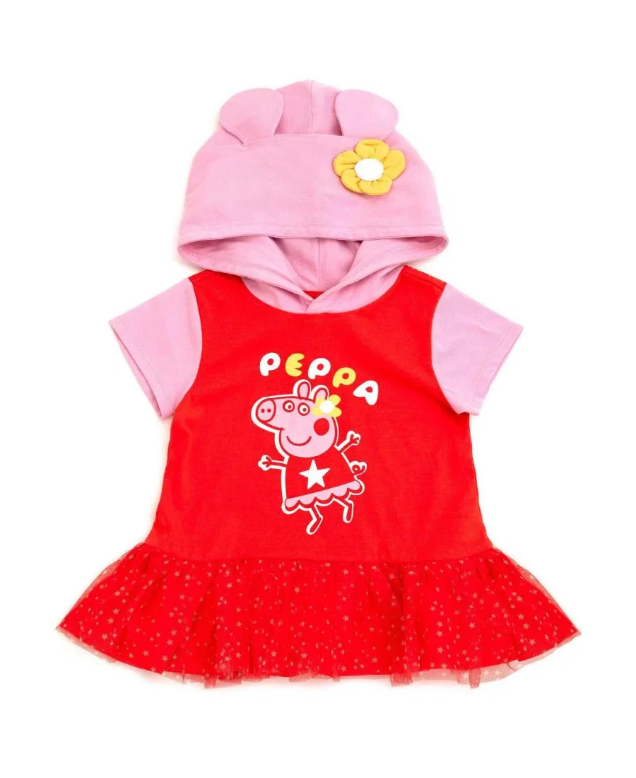 Худи с капюшоном и пеплумом Peppa Pig, с 3D ушками и цветком Peppa Pig Peppa Pig Red Pink