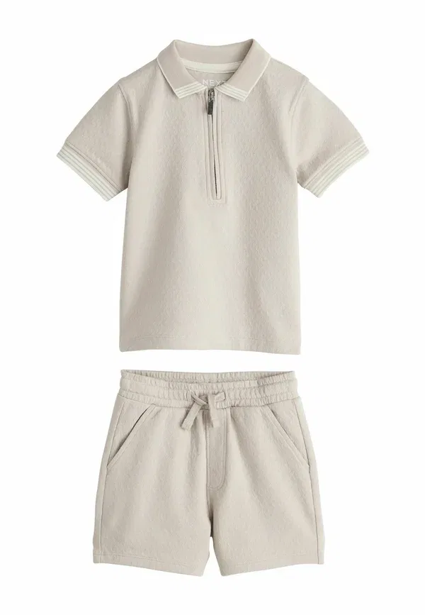 Комплект из футболки-поло и шорт, хлопок, Set - shorts, Next, Neutral Zip Neck, нейтральный — фото 4