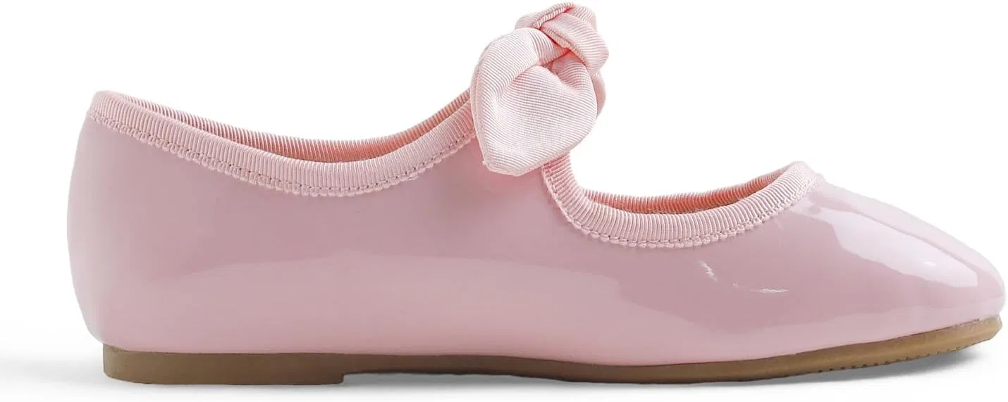 Детские туфли для девочек с пряжкой FEVERSOLE, Patent Bow Elastic Maryjane Pink — фото 3