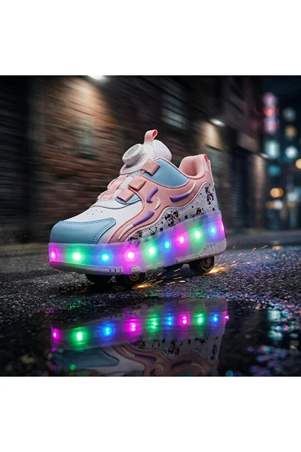 Детские кроссовки-ролики на колесах с принтом камуфляж Wheeled, Gliding Model Rocky, Pink