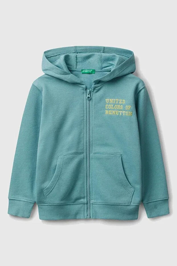 Детские свитшот с капюшоном на молнии с принтом United Colors Of Benetton, Gray-Green