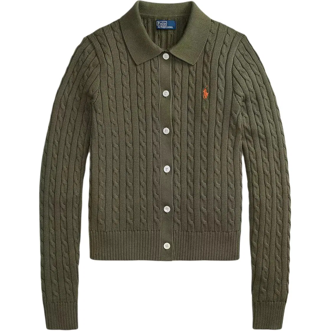 Женский свитер с воротником-поло Dark Olive Green Polo Ralph Lauren, Темно-оливковый