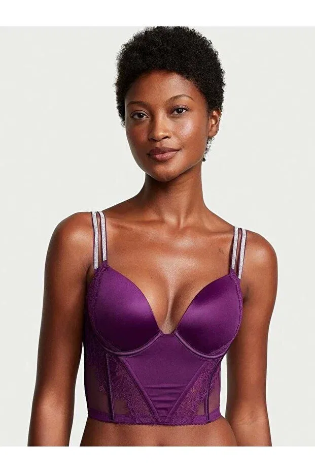 Женский корсет-бюстье кружевной Shimmering Double Straps Lace Push-Up Corset Bustier Victoria'S Secret, Plum — фото 2